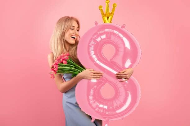40 Inch Pink Number Balloon 0-9(Zero-Nine) with Crown, Big Size Happy Birthday Balloon, Foil Helium Big Number Balloon for Birthday Party,Wedding, Anniversary (PINK 8)