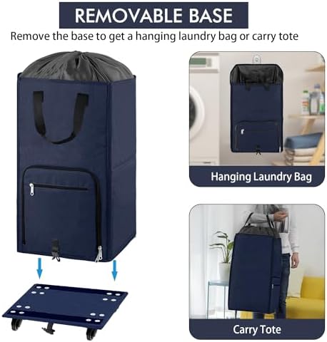 Bukere Large Rolling Laundry Basket, Laundry Hamper with Wheels, 4 Casters and 2 Handles, Collapsible Freestanding Wheeled Laundry Bag for Clothes, Apartment, College - Image 4