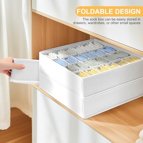 Sock Organizer 4 Pack, 24 Cell Foldable Underwear & Sock Storage, Drawer Organizer for Ties, Belts. (White) - Image 4