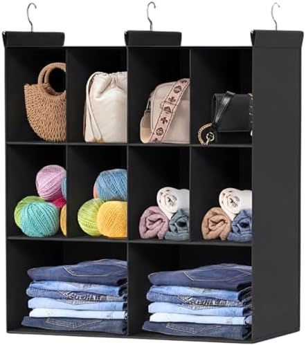 3 Tier Hanging Closet Organizer, 10 Compartments Dual Row Storage, Black by Ofiray-home