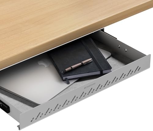 Desktronic Under Desk Drawer — Hidden Under-Desk Storage Organizer, Easy Install, Large Capacity Metal Sliding Drawer for Home Office, Standing Desk & Workstation (Grey) by Desktronic