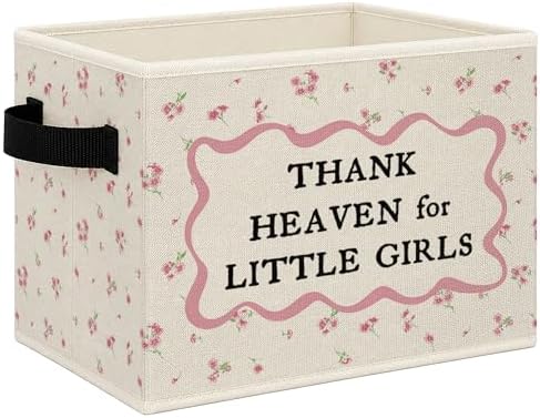 Pink Floral Girl Nursery Foldable Storage Bins Box with Handles, Thank Heaven for Little Girls Collapsible Toys Books Clothes Organizer Basket for Kids Girls Room Bathroom Bedroom by Mcehtle