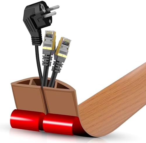 Floor Cord Cover Cavity 0.8"x0.37" Self Adhesive Cord Hider, 3.3FT Low Profile Cable Management, Extension Strip Protector for Wires, Prevent Cable Trips for Offices, Gyms, Exhibitions (Brown Wood) by DBHXXMB-HH