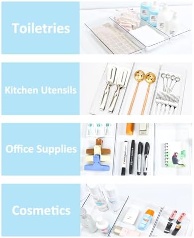 Kutesna 3Pcs Large Clear Drawer Organizer Set,15"x6" Desk Drawer Organizers - Image 3