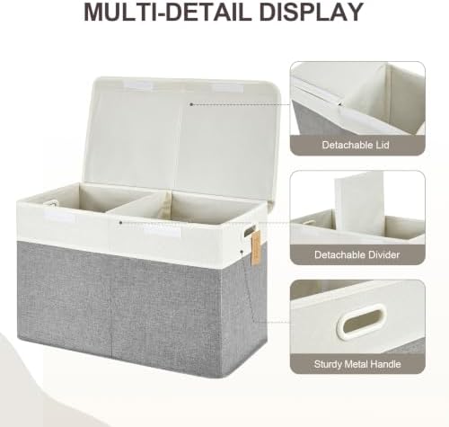 Large Toy Storage Box with Lid, Collapsible Toys Storage Organizer Bins with Dividers and Handles, Storage Chest Bin for Kids, Boys, Girls, Nursery 25"x13" x16" (Gray & White) - Image 4