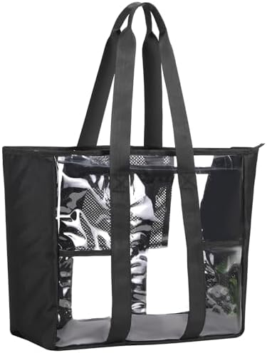 BORMELUN Large Clear Bag Tote for Work Concerts Stadium approved Heavy duty Transparent See Through Purse with mesh pockets by BORMELUN
