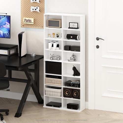 Furinno Jaya DVD Shelf, 16-Shelf Wide CD Rack, Media Shelf with Adjustable Shelves, 8 x 2 DVD Storage Cabinets for CD Bluray Game Disc, Easy Assembly, for Living Room, Home Office, White - Image 2
