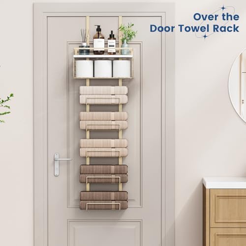 Aetyord Towel Racks for Bathroom Over The Door Towel Racks Towel Storage Organizer with Metal Shelf Basket for Bathroom Rv Camper (7-Tier Gold) - Image 3