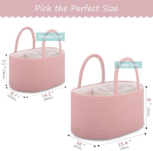 COMSE Baby Diaper Caddy Organizer for Girls, Cotton Rope, Dusty Pink - Image 5