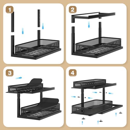 1 Pack-16"D Under Sink Storage Organizer with 2-Tier Slide Out Drawer, Sophisticated Mesh Pull Out Shelf for Kitchen & Bathroom, Fits Small Items, Upgraded Arched Track for Smooth Gliding-Black - Image 4