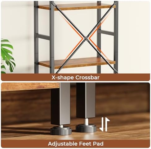 SUPERJARE Triple Bookshelf, Bookcase with 17 Open Display Shelves, Wide Book Shelf Book Case for Home & Office, 6 Tier, Brown, ABC003Z - Image 6