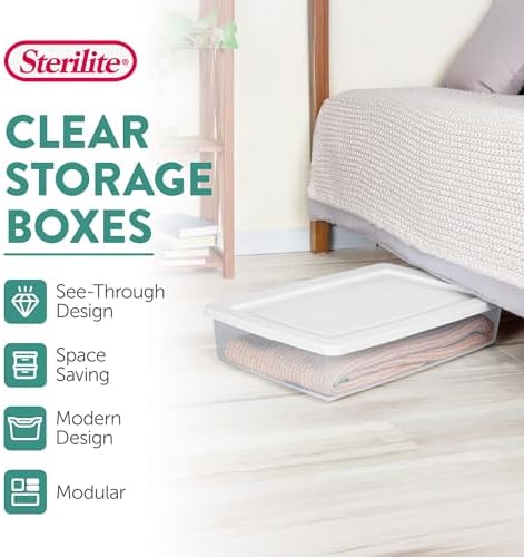 Sterilite 18 Pack Storage Box, 41 Quart Stackable Tote, Clear Plastic Container with Secure Snapping Lids for Home and Office Organization, White - Image 3