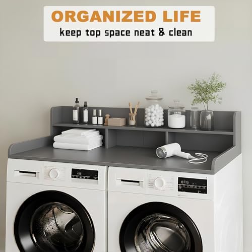 Washer Dryer Countertop with Shelf, 2-Tier Laundry Countertop Over Washer and Dryer, 54" x 27.55" Wooden Table for Folding Clothes for Laundry Room Organization and Storage (Gray) - Image 3