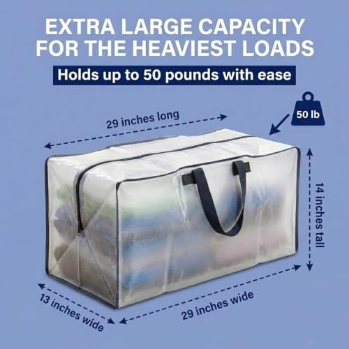PACKING BAGS 4-Pack XL Moving Bags with Strong Handles & Zippers, Clear - Image 3