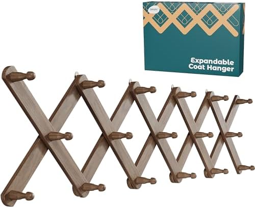 OROPY Accordion Wall Hanger with 17 Pegs, Expandable Wooden Coat & Hat Rack - Image 2
