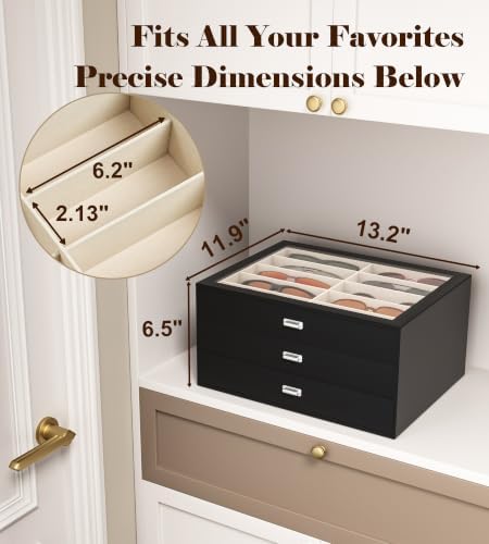NEWLOOP Sunglass Organizer Display Case - Sunglasses Holder for Men Women Multiple Pair Eye Glasses Storage Organizer 3-Layer Jewelry Watch Eyeglass Collection Box with 30 Slots, Black - Image 5