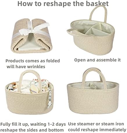 XUANGUO Cotton Rope Baby Diaper Caddy Organizer Basket with Handles Oatmeal - Image 7