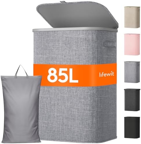 Lifewit 85L Large Laundry Hamper with Lid, Removable Inner Bag, Light Gray by Lifewit