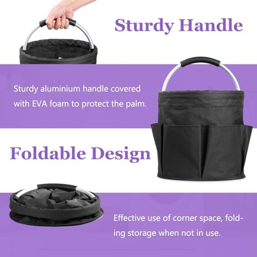 2PCS Collapsible Cleaning Caddy, 17L Tool Bag with 6 Pockets, Green + Black - Image 2