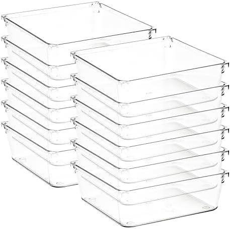 12 Pack Drawer Organizers, 6"X 6" Clear Acrylic Storage Bins by Ravinte+Decor
