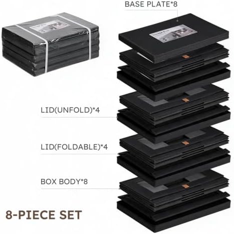 Homsorout Large Closet Storage Bins - Collapsible Clothes Organizer with Handles & Window, Decorative Boxes with Lids, Linen Closet Organizers for Living Room, Dorm, 8 Pack, Black - Image 7