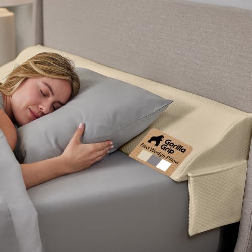 GORILLA GRIP Patented Bed Wedge Pillow for Headboard Gap, King, Cream by GorillaGrip