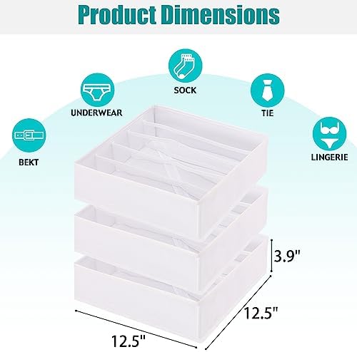 Bra Storage Drawers Organizer for Clothing Underwear Drawer Organizer Dividers Foldable Storage Cube Bins for Bra,Socks, Underwear,3 Pack （White） - Image 2