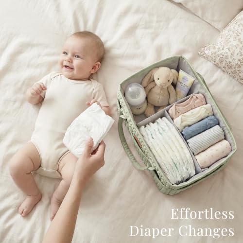 Konssy Baby Diaper Caddy Organizer, Braided Quilted Design with PU Handles - Image 3
