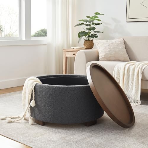 Zihanhome 30 Inch Round Storage Ottoman, Ottoman Coffee Table with Lift Off Lid, Boucle Modern Ottomans with Storage for Living Room, Bedroom, Apartments (Grey) - Image 5