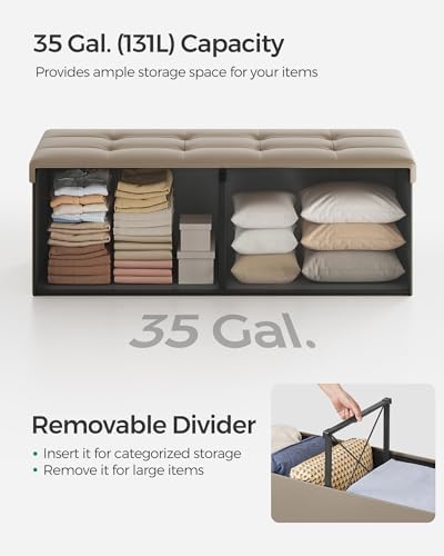 SONGMICS 43.3 Inches Folding Storage Ottoman Bench with Flipping Lid - Image 6