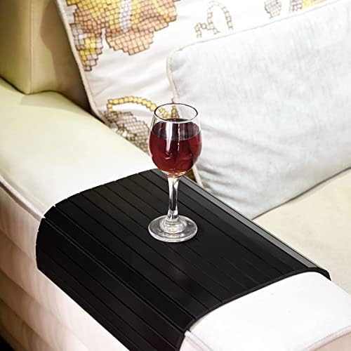 GEHE Sofa Arm Tray Table - Flexible/Foldable Couch Arm Table Perfect for Drink & Snacks (16.5" L x 13.25" W x 0.4" H, Black) - Image 2