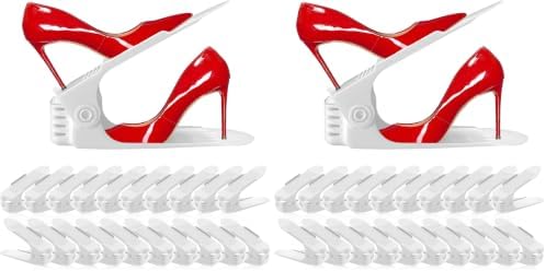 NVGSN Shoe Slots Organizer 40 Pack - Shoe Stackers, Space Savers 50%, 4 Levels Adjustable, Double Layer Holders for Closet, White by NVGSN