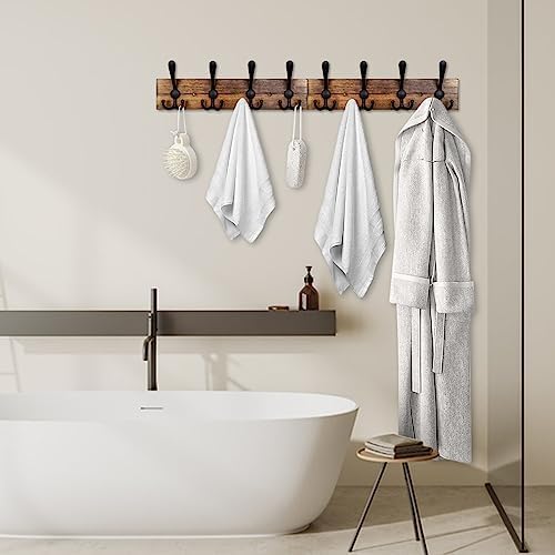 Coat Rack Wall Mount 31.5'' Coat Hanger Wall Mount Burnt Brown Coat Hooks for Wall Rustic Towel Racks for Bathroom Living Room Coat Hat Cloth - Image 4