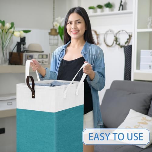 HomeHacks 90L Rolling Laundry Basket with 4 Wheels Collapsible Green - Image 6