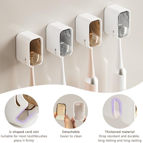 2PCS Toothbrush Holders Wall Mounted with Cover Tooth Brush Holder - Image 6
