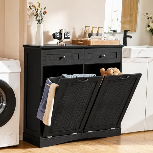 Double Tilt Out Trash Cabinet Freestanding Dark Black by OUTGUAVA