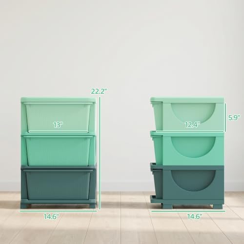 Qaba 3 Drawers Kids Storage Unit 3 Tier Toy Organizers Green - Image 3