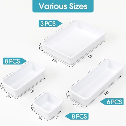25 PCS Drawer Organizer Set, 4 Size Makeup Drawer Divider Organizer With Non-Slip Pads, Interlocking Plastic Storage Bins for Office,Jewelry Vanity,Gadgets, Bathroom,Kitchen, White - Image 2