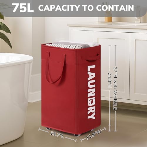 Goodpick 75L Collapsible Laundry Baskets with Wheels and Removable Wash Bag - Image 3