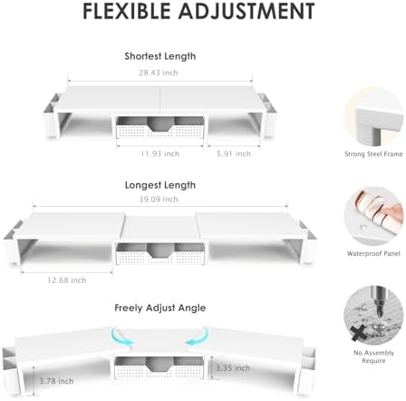 OPNICE Desk Organizers and Accessories, Dual Monitor Stand Riser with Drawer and 2 Pen Holders, Desk Shelf Computer Racks & Printer Stand for Office Workspace Organizers, Desktop Organization (White) - Image 3