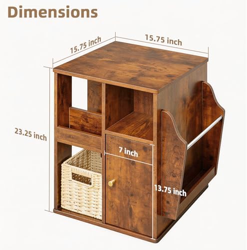 Square Rotating End Table with Storage, 16"D x 16"W x 23.3"H, Rustic Brown - Image 2
