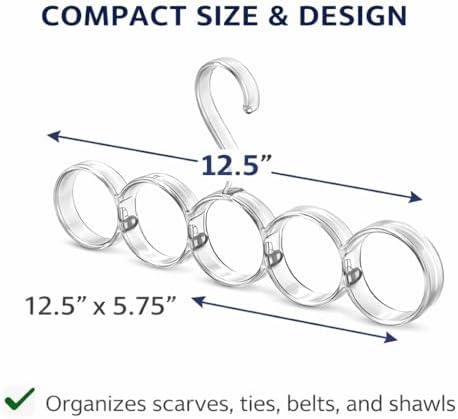 5-Hole Snag-Free Scarf Hanger Closet Organizer, Clear Plastic Accessory Holder for Scarves Belts Shawls Ties (Pack of 2) - Image 3