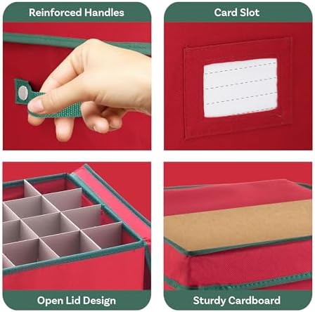 Elf Stor Christmas Ornament Storage Box, Red, 12” x 12” x 12” - Image 3