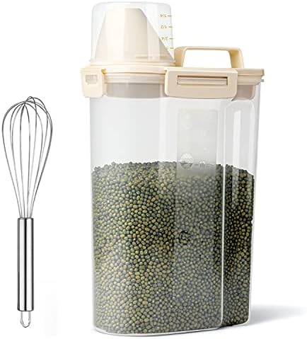 Uppetly Rice Airtight Dry Food Storage Containers, BPA Free Plastic Storage Bin Dispenser with Pourable Spout, Measuring cup for Cereal, Flour and Baking Supplies, Include a Stainless Steel Whisk by Uppetly