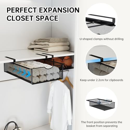 2 Pack Underwear Sock Drawer Organizer Set, Pull-Out Storage Baskets for Bra & Clothing, Closet & Dorm Room Organization Essentials(Black) - Image 3