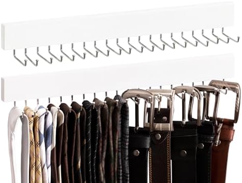 StorageWorks Tie Rack with 20 Hooks, 2 Set Wall Mounted Wood Hanger, White by StorageWorks
