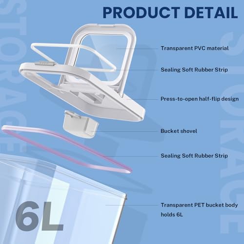 LEAWALK 6 Lbs Airtight Dog Cat Pet Food Storage Container PopTop White/B - Image 5
