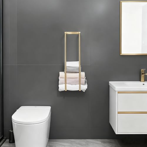 Towel Racks for Bathroom, NEWRAIN Stainless Steel Rolled Towel Storage Wall Mounted Bath Towel Holder for Folded Large Towel Washcloths, Bathroom Organizing Brushed Gold - Image 2
