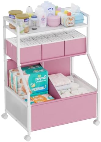 Rolling Diaper Cart with Drawers,Baby Essentials Storage Organizer Station by Home