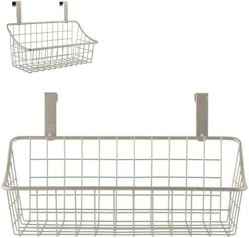Spectrum Small Hanging Over Cabinet Door Kitchen Storage Organizer Basket Satin Nickel Wire Basket for Cleaning Supplies Washcloths Hand Towels, Cabinet Hanging Basket Fits Doors Up To 0.75 Inch Thick by Unknown